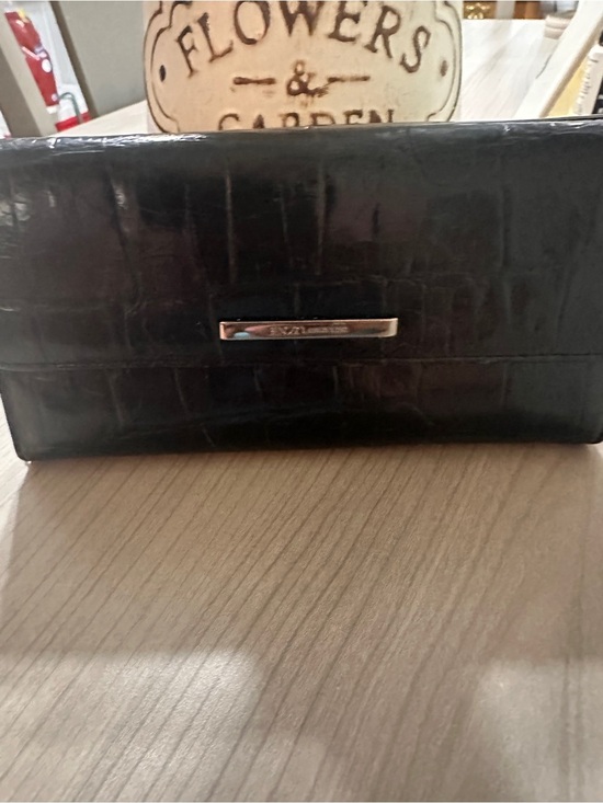 Enzo Angiolini Handbags - Enzo Angiolini Black Croc-Embossed Wallet with Metal Plaque
